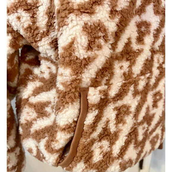 VS Pink Sherpa Oversized Pullover Hoodie V-neck in Brown White, Sz XS - Picture 15 of 16